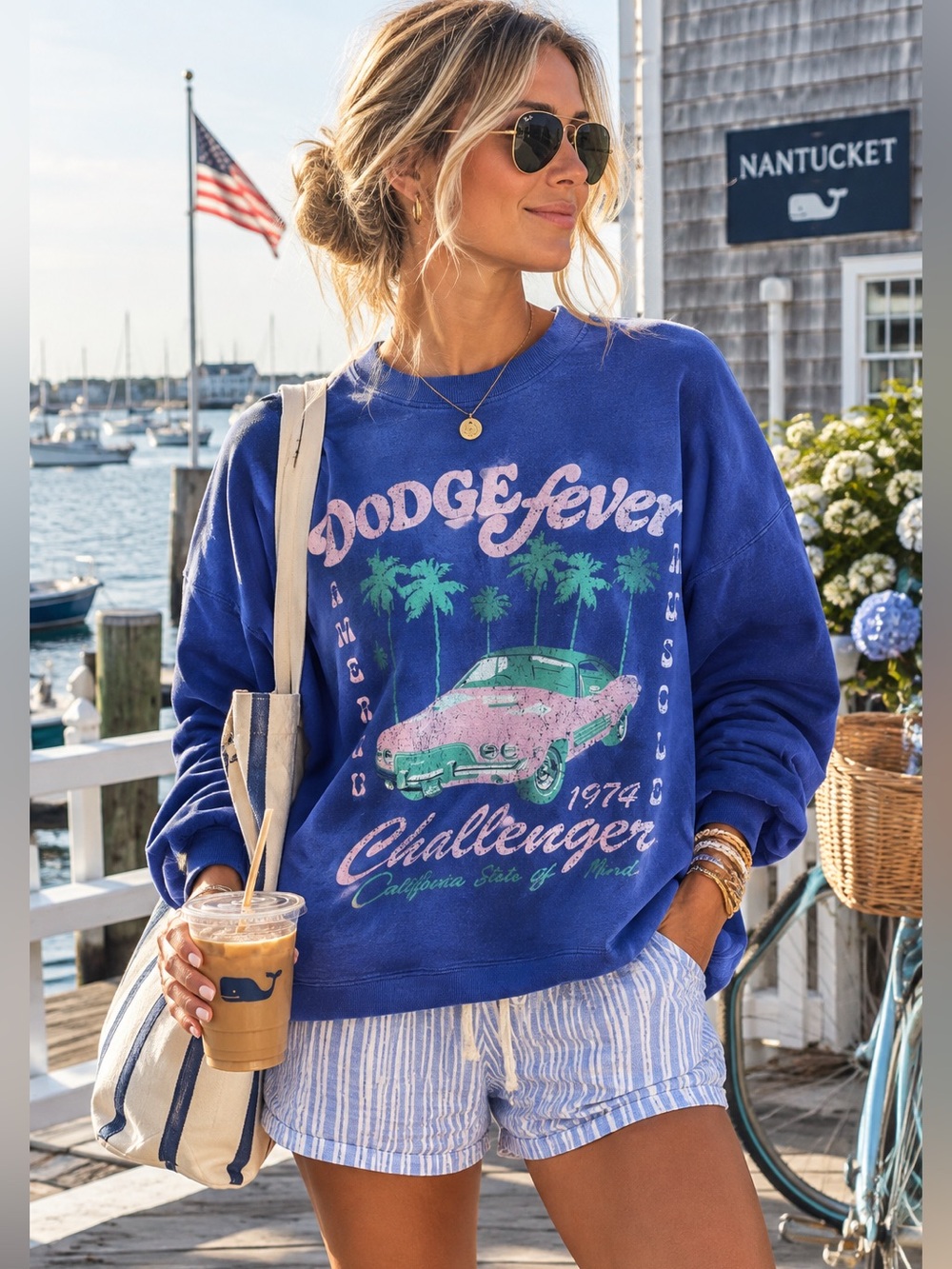 Classic Blue 'Dodge Fever Challenger' Graphic Pullover Sweatshirt